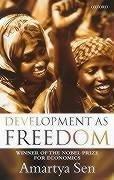 Cover of the Anchor Books paperback edition of Development as Freedom by Amartya Sen, a plain cover with the title in bold sans-serif type and a photograph of a crowd along the bottom band